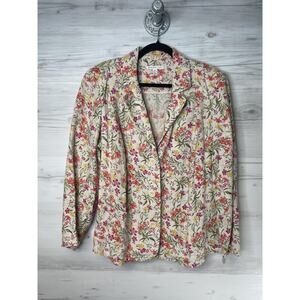 JM Collection Blazer Womens 16W Floral Linen Button Front Lightweight Jacket